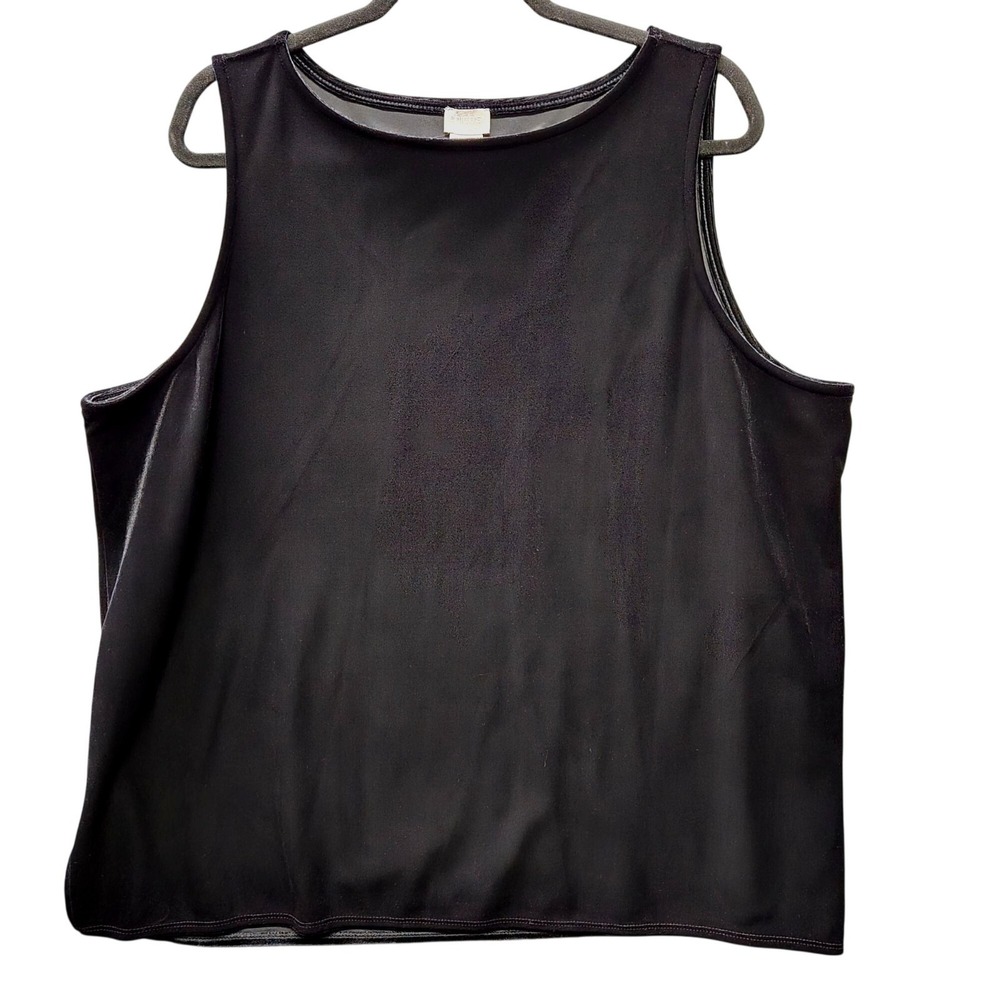 Chicos Travelers Black Velvet Velour Side Slit Tank Top 4 US 20/22 Sleeveless St